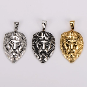 Retro stainless steel lion head pendant necklaces in silver, gun black and gold finish