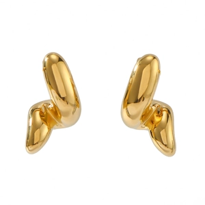 Polished 18K gold minimalist geometric twisted line stainless steel earrings for women