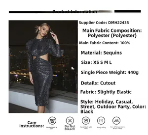 Detail of black sequin mini dress featuring symmetrical waist cut-outs and shimmering fabric