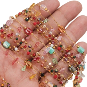Colorful crystal beads on a thin gold stainless steel chain for DIY jewelry making