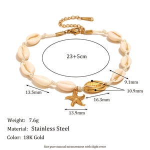 Bracelet de cheville en acier inoxydable doré 18 carats avec coquillage et étoile de mer