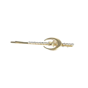 Elegant gold crescent moon and star hair clip with delicate rhinestone embellishments