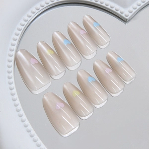Handmade Press On Nails ABS Plastic Almond Cat Eye Heart Pattern French Tip Sweet Dopamine Style For Women
