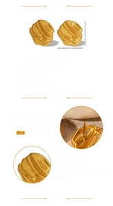 Detail of 18k gold plated stainless steel earring with unique organic texture