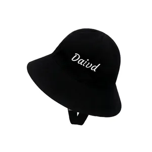 Personalized black cotton sun hat for children with white David embroidery detail
