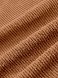 Detailed close-up showing the vertical ribbed texture of camel corduroy jacket fabric