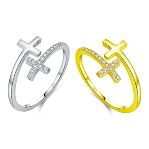 Bagues croisées en argent sterling S925 avec pierres brillantes en or et argent