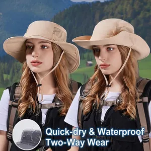 Cappello parasole impermeabile kaki a tesa larga con rete traspirante trekking