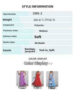 Polyester maxi dress details showing smocked waist, backless design, and high side slit