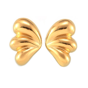 Minimalist gold wing shaped titanium steel earrings with a polished metallic finish