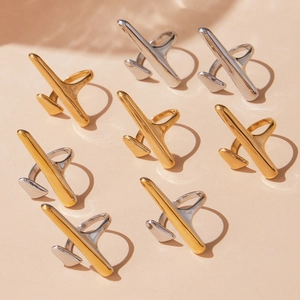 Minimalist 18k gold plated stainless steel airplane open rings in gold and silver