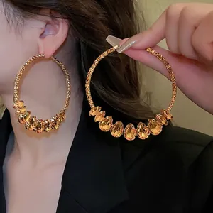 Créoles Exagérées Avec Tige En Argent Sterling 925 Strass Ambre Cristal En Forme De Larme Bijoux Pour Femmes