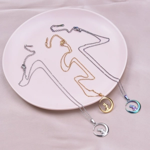 Stainless Steel Moon Rabbit Pendant Necklace For Women Cute Hollow Animal Jewelry Vacuum Gold Plated Chain Necklace Gift