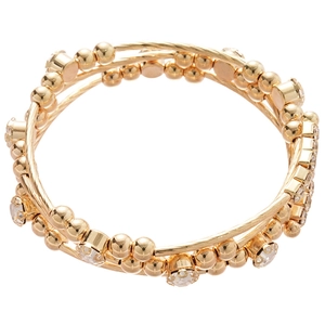 Multi-layer gold geometric bangle with sparkling crystals and metal beads for women
