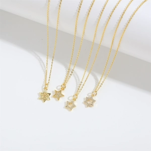 Chic gold star pendant necklaces with zircon inlay and elegant O-chain for women