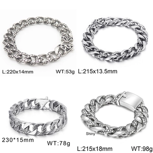 Men's Stainless Steel Cuban Link Bracelet Heavy Biker Punk Jewelry With Snake Skin Texture And Square Clasp Silver Color