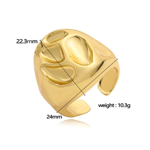 Gold plated open ring with irregular hammered texture and liquid metal lava design