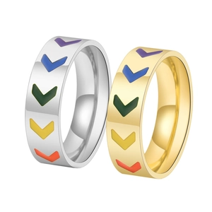 Polished titanium steel rainbow V-shaped arrow rings in silver and gold colors