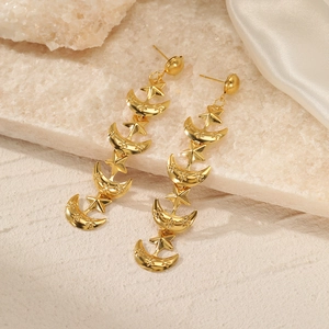 Star Moon Dangle Earrings And Bracelet Stainless Steel 18K Gold Plated Long Fringe Drop Jewelry For Women Bohemian Style