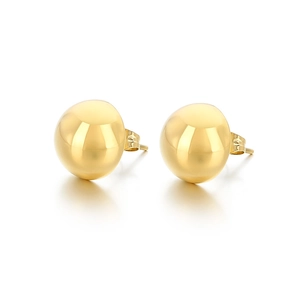 Polished gold stainless steel ball stud earrings with minimalist geometric design