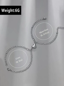 Detail view of heart magnetic clasp silver Cuban bracelets with exact length measurements