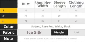 Detailed size chart for women's ice silk short sleeve knit top in S, M and L