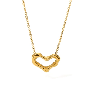 Irregular hollow open heart pendant necklace in 18k gold plated stainless steel for women