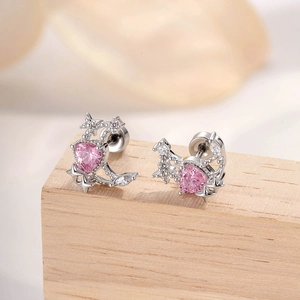 Pink Heart Zircon Moon Star Ear Cartilage Piercing Stud Titanium Steel Copper Screw Back Delicate Jewelry For Women