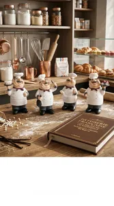 Set of four chef figurines with baking tools, creative resin kitchen decor sculptures