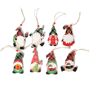 8er-Set bemaltes Weihnachts-Zwerg-Holzornamente mit Aufhängeseilen und roten Perlen