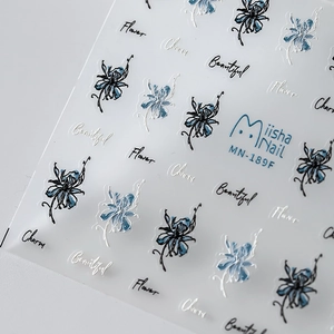 Adesivi per nail art 3D con disegni floreali blu e motivi a fiori bianchi a rilievo