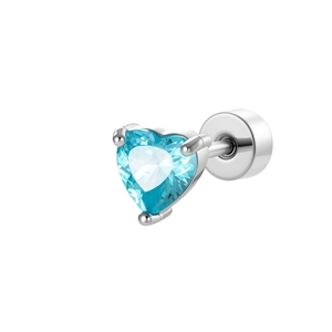 Sparkling heart-shaped blue gemstone stud earring with secure flat screw-back design