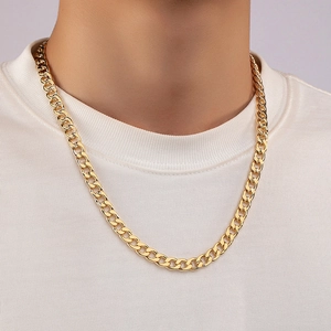 Vintage hip hop gold cuban link necklace for men and women on white t-shirt