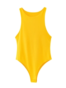 Body senza cuciture giallo brillante senza maniche con dettaglio di chiusura a scatto