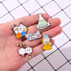 Five-piece science laboratory enamel pin set with colorful flask and test tube designs