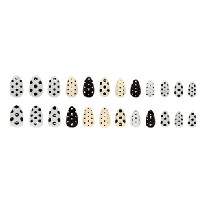 Minimalist black and white polka dot press on nails set with 24 pieces in glossy finish