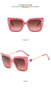 Pink oversized butterfly sunglasses with gradient lenses and purple crystal gold temple