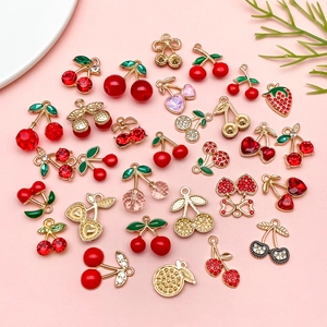 Luxe DIY cherry and strawberry fruit pendants with rhinestones for jewelry making