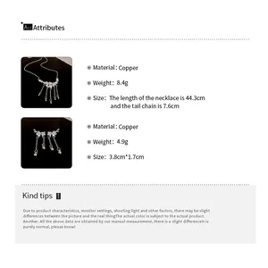 Size chart detail showing necklace and earring dimensions and copper material weight details