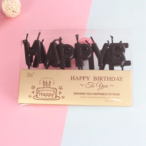 Golden Happy Birthday letter candle set in black color with luxury gold card packaging