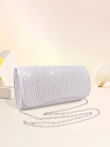 Women Evening Bag Glitter Pleated Clutch Shimmer Party Wedding Purse With Detachable Chain Strap Elegant