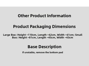 Detailed size information for large and small angel statues with base padding details