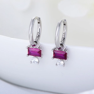 Boucles d'oreilles pendantes en argent sterling S925 avec zircon rouge et blanc