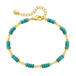 Handmade turquoise bead bracelet with 18K gold plated copper tubes and lobster clasp
