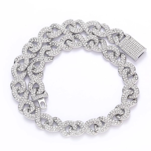 Iced out silver infinity link Cuban chain necklace with sparkling rhinestones for men