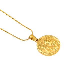 Vintage 12 constellations pendant necklace in gold stainless steel with snake chain