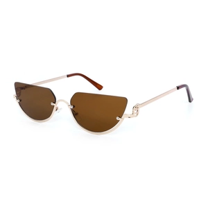 Modern Y2K semi-rimless cat eye sunglasses with gold metal frame and brown gradient lenses