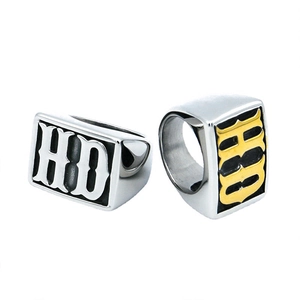Bagues pour hommes en acier inoxydable avec lettres HD en argent et or sur émail noir