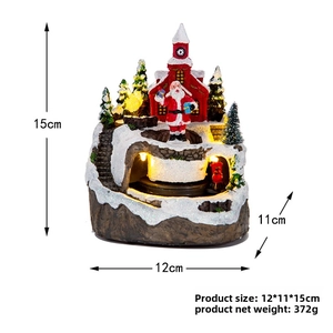 Luminous resin Christmas snow house decor with LED lights and size labels for gifts