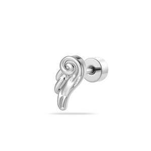 Minimalist silver angel wing ear stud with screw back design made of high quality metal